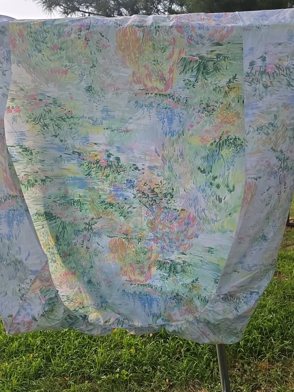 Vintage Springmaid Camille Scenic Watercolor Garden Bridge Twin Fitted Sheet